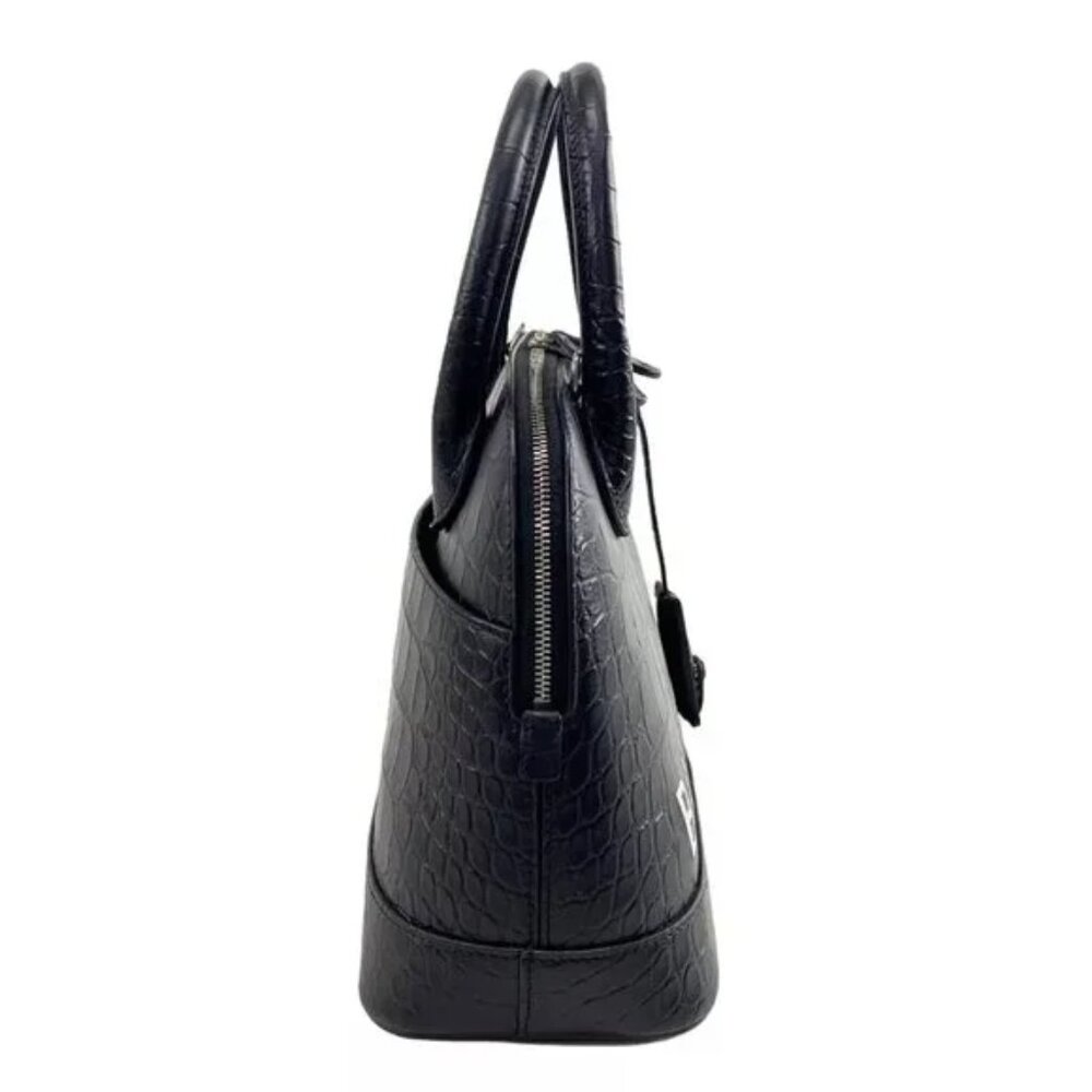 100% Auth BALENCIAGA Ville Top Handle S Black White Leather Handbag 859-113024 - Picture 3 of 14